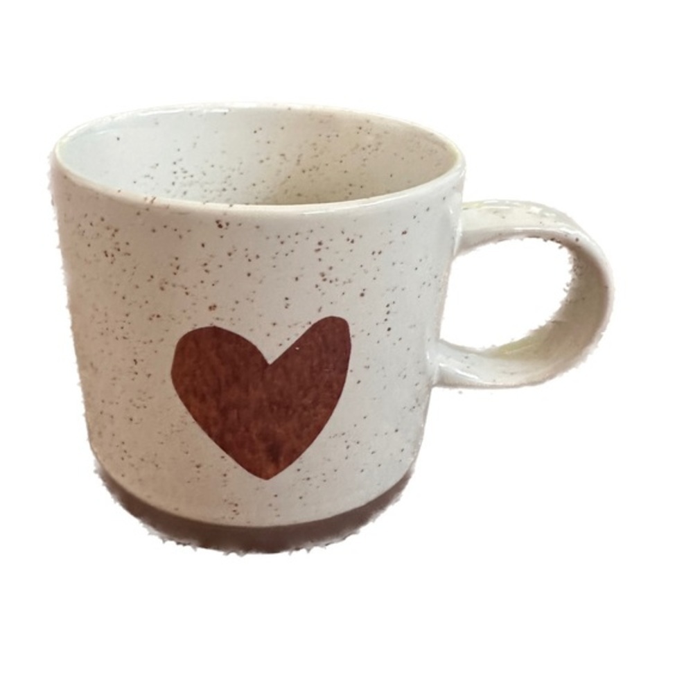 Starbucks Speckled Coffee Mug in Cream and Beige with Rose Gold Heart, 12 fl oz - Picture 1 of 3